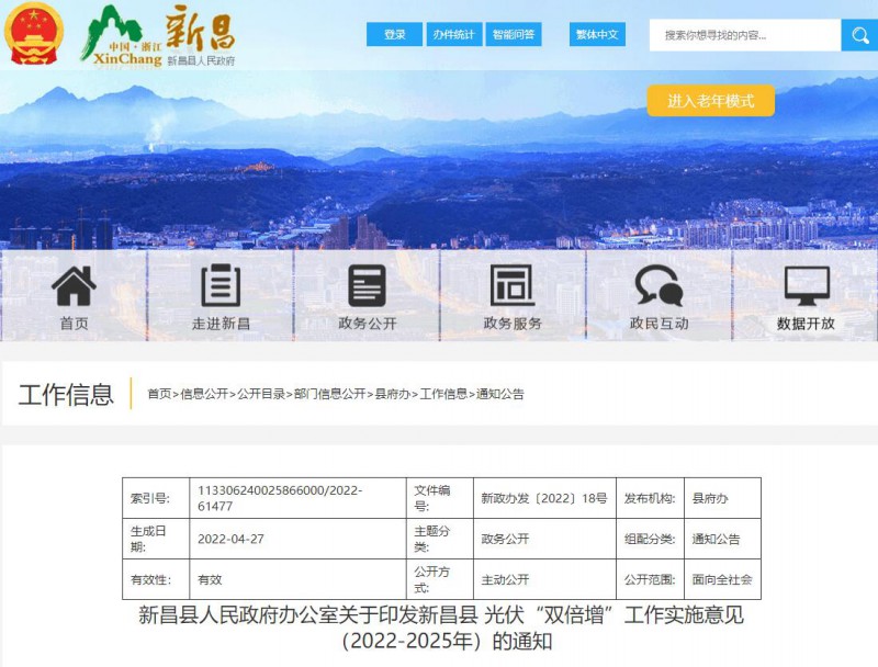 浙江新昌：大力推進工商業(yè)建筑屋頂光伏，全縣現(xiàn)有黨政機關(guān)、事業(yè)單位等公共建筑屋頂實現(xiàn)100%安裝